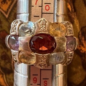 Multi -gemstone sterling silver cocktail ring.